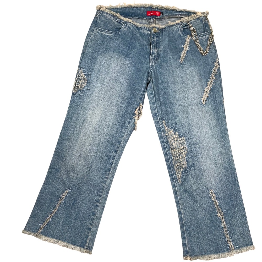 Apple Bottoms Jeans Womens 8 Blue ‎ Fade Distressed Y2K Rhinestone Chain Urban